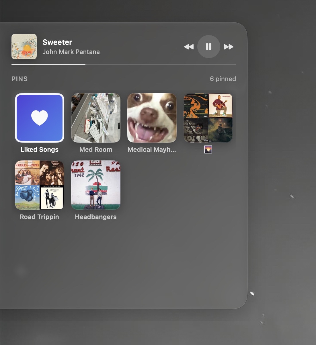 Sidetone showing six pinned playlists